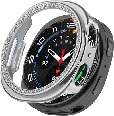 Stravo Luxe diamant hoesje voor Samsung Galaxy Watch 9 40mm / Samsung Galaxy Watch 8 40mm – Semi Cover Hard Case – Beschermend Horlogekastje zonder screenprotector – Zilver