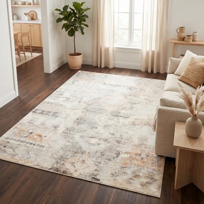 TAPISO Bari Vloerkleed Abstract Ethno Patroon Antislip Tapijt Woonkamer Slaapkamer Beige Roze Goud Modern Design Oeko-Tex 80x150