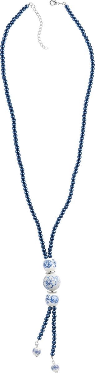 Behave - Lange ketting met blauwe parels en delftsblauwe kralen - 84 cm