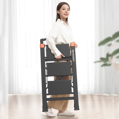 Lichtgewicht 3-traps opvouwbare ladder met antislippedaal en handgreep - Draagbare klimladder tot 150kg