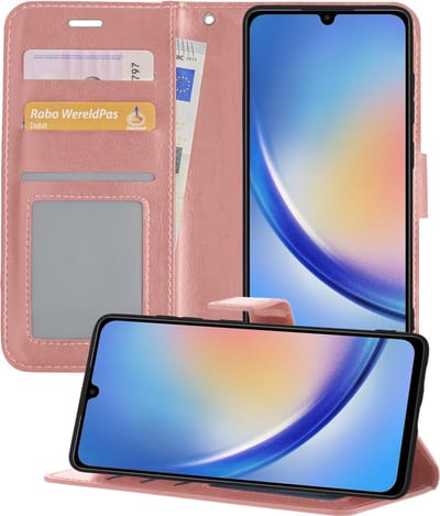 Hoesje - Geschikt voor Samsung Galaxy A34 - Luxe Bookcase - Walletcase Hoes - Portemonnee - Cover - Telefoonhoes - Rosé goud