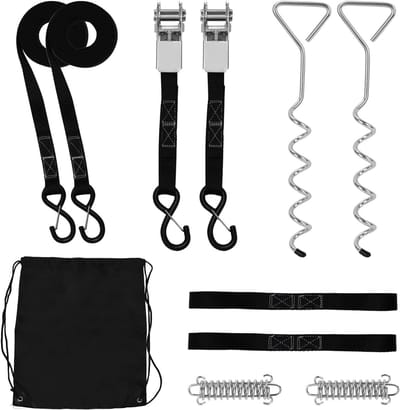 Luifel Tie Down Kit - Camper Accessoires - Stabiliteit Buiten - Versterkte Spiraalstokken - 1.81 kg - Zwart