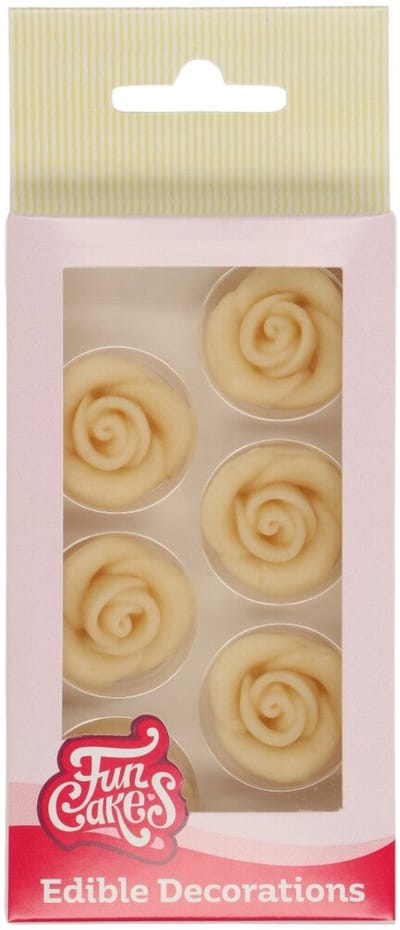 FunCakes Marsepeinen Taartdecoraties - Witte Rozen - 6 Stuks - Taarttopper