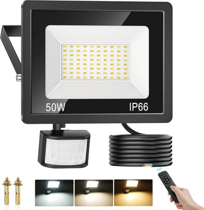 LED-spot met Bewegingsmelder voor Buiten - 50W, Dimbare en Waterdichte Buitenschijnwerper, 4500 lm