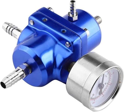 Brandstofdrukregelaar met meter - Duokon aluminiumlegering FPR-drukregelaar - universele verstelbare brandstofdrukregelaar 0-140psi (blauw)