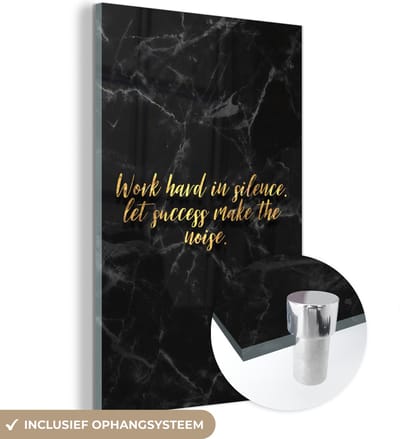 MuchoWow® Glasschilderij 40x60 cm - Schilderij acrylglas - Quote - Werk - Goud - Marmer - Foto op glas - Schilderijen
