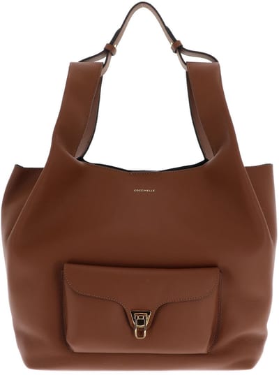 COCCINELLE Leren schoudertas Beat Shopping Double Grainy Leather Handbag Cognac / Noir bruine