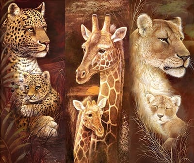 Diamond painting 3 luik - Giraffe, leeuw en luipaard - 3x 30x70cm - ronde steentjes - volledig beplakt - Diamond painting by Wietske