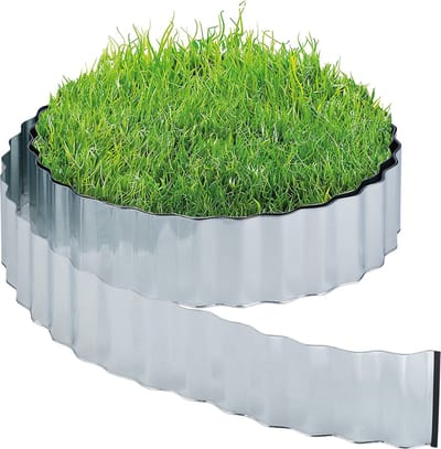 borderrand - metaal - 12 meter - flexibel - 16 cm hoog - zilver