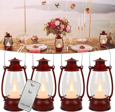 Decoratieve Lantaarns - LED Kaarsen - Sfeervol Verlichten - Met Afstandsbediening - 4 Stuks - Rood