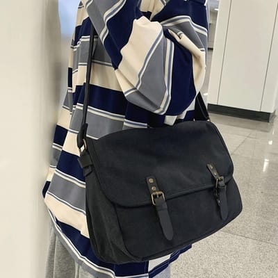 Grote Capaciteit Casual Veelzijdige Student Vintage Messenger Tas Pendelaar Schouder Crossbody Tas zwart