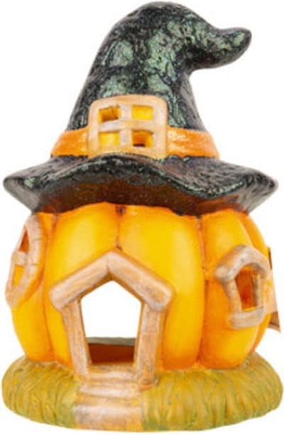Cosy @ Home Pompoen huisje oranje - zwarte hoed - dia.13H18cm - keramiek