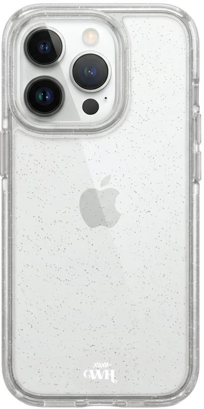 xoxo Wildhearts siliconen glitter hoesje - Sparkle Away Transparent - Siliconen hoesje geschikt voor iPhone 13 Pro - Shockproof case met glitters - Glitter hoesje transparant