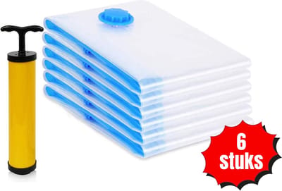 Vacuum opbergzakken 6 stuks – XL Vacuümzakken - Reis Opbergzakken – Travel bag - XL – Set van 6 - Inclusief Handpomp