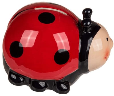 Home & Styling Spaarpot van een Lieveheersbeestje - dieren - keramiek - 11 x 9.5 cm - rood en zwart
