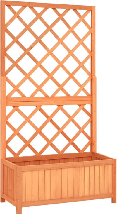 Plantenbak met klimrek - Bloembak - Weerbestendig - Met trellis - Buiten - Hout - Plantenrek - 39 Liter - Bruin