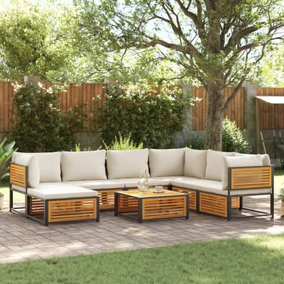 vidaXL - 8-delige - Loungeset - met - kussens - massief - acaciahout