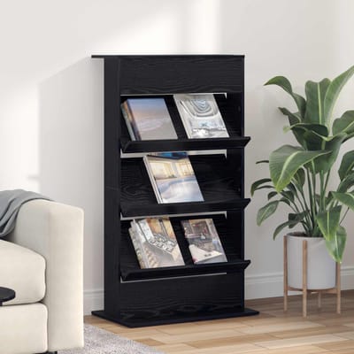 vidaXL - Tijdschriftenrek - Zwart - Eiken - 70 - x - 41 - x - 126 - cm - Bewerkt - hout