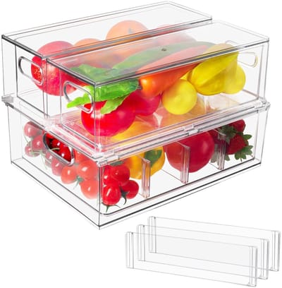 Dailygoods- Koelkastlade 3-delige bundel - Opbergdozen stapelbaar - Transparant materiaal - Organisatie - Geschikt voor vriezer - 3L/6L capaciteit