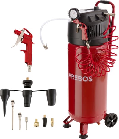 AREBOS Luchtcompressor Compressor 50L met 13-Delige Pneumatische Set 10 Bar Rood