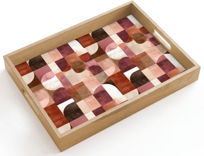Dienblad hout 40x30 cm - Schootdienblad - Geometrie - Modern - Retro - Borrelplank rechthoek - Plateau dienbladen