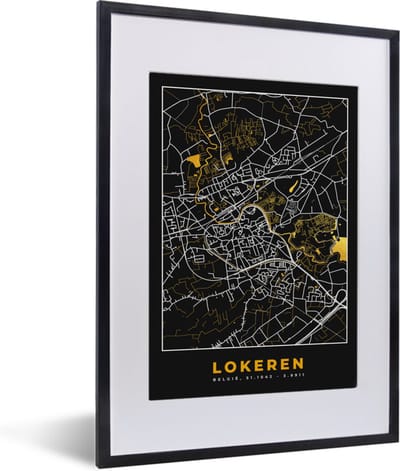 Fotolijst incl. Poster - Goud - Stadskaart - Plattegrond - Lokeren - Kaart - 30x40 cm - Posterlijst
