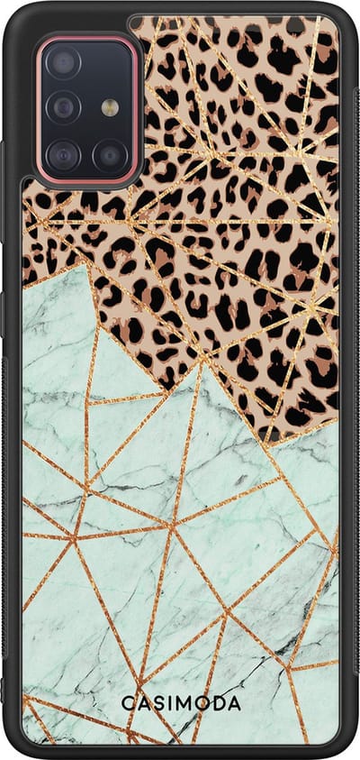 Casimoda® hoesje - Geschikt voor Samsung Galaxy A51 - Luipaard Marmer Mint - Zwart TPU Backcover - Luipaardprint - Mint