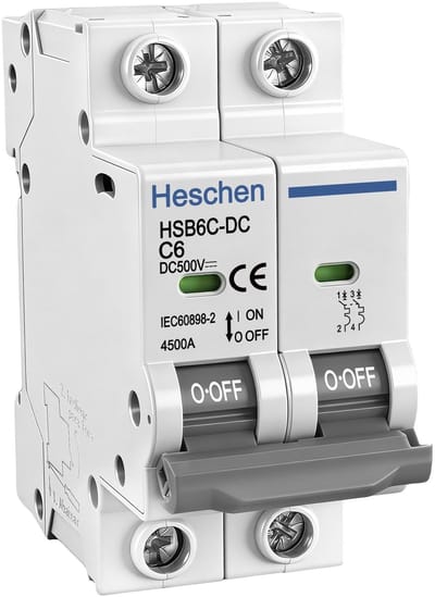 Allecto - miniatuur stroomonderbreker - DC500V 6A - ideaal voor zonnepanelen - 2 polen - veilig en betrouwbaar - fotovoltaïsche systemen - voor zon...