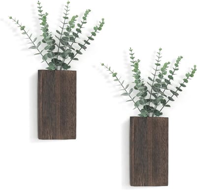 Houten Muur Plantenbakken met Kunstmatige Eucalyptus - Set van 2 voor Binnen
