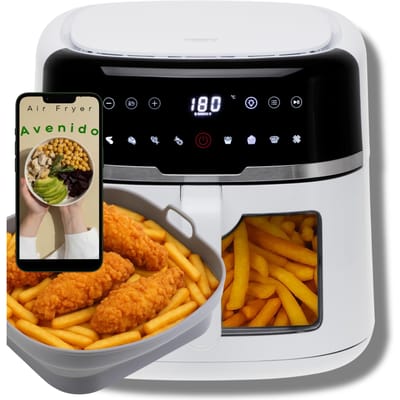 Luchtfriteuse Friteuse Gratis vet 8L Friteuse XXL 2500W 9 programma's Temperatuurregeling 80-200 C Timer LED-display
