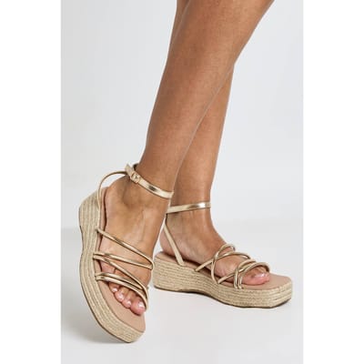 boohoo Dames Metallic Strappy Flatform Sleehakken | Goud | Maat: 41