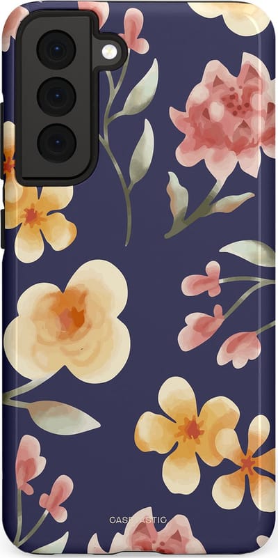 Casetastic Hoesje Geschikt voor Samsung S21 FE - Stijlvolle Beschermende Duo-layer Case - Bloesemnacht Marine