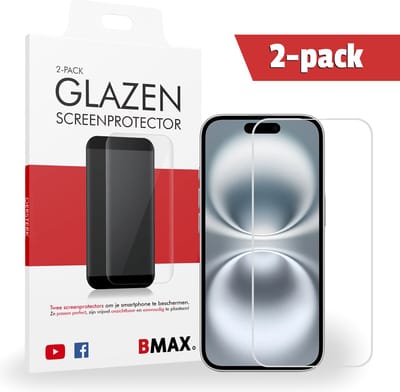 2-pack BMAX Screenprotector geschikt voor Apple iPhone 16 van gehard glas - Apple screenprotectors - Telefoonaccessoires - Telefonie & Accessoires - Beschermglas - Glas screenprotectors