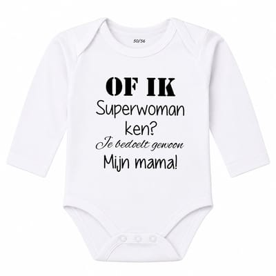 Baby romper met tekst Mijn mama is de liefste zwangerschap aankondiging mama super woman | Lange mouw | wit | maat 50/56 | cadeau mama’s knuffel worden voor verjaardag of eerste Moederdag cadeautje baby kind liefste jongen meisje