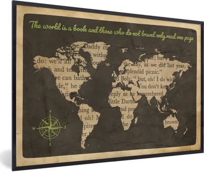 Poster in lijst - Fotolijst 90x60 cm - Posters - Wereldkaart - Quote - Boek - Posterlijst zwart - Decoratie - Wanddecoratie woonkamer - Muurdecoratie slaapkamer