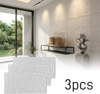 Froadp 3 stuks Plaatwerk met rotslook, 120 x 60 cm, 5 cm dik wandpanelen, PU-wandbekleding Zuiver wit