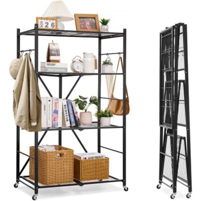 VEVOR 4-laags opvouwbare planken met wielen, 53 x 91 x 152 cm, opvouwbare, robuuste plankenkast, vrijstaande plankenkast, huishoudelijke plankenkast, keukenplankenkast, metalen plankenkast voor garage, keuken, kelder, zwart