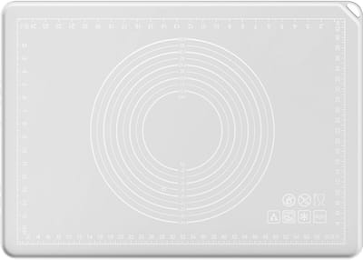 QTTVBTNA Siliconen bakmat met meetfuncties - Opstaande rand - Extra dik deegrolmat 50x70 cm - 5 mm dik - Wit - Anti-aanbak, voedselveilig - Kan worden opgehangen - Voor gebak, brood en koekjes