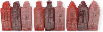 Daan Kromhout - Kaarsen - Set/3 - Hollandse huisjes - Canal houses - Rood tinten - Grachtenpandjes - 6x16cm