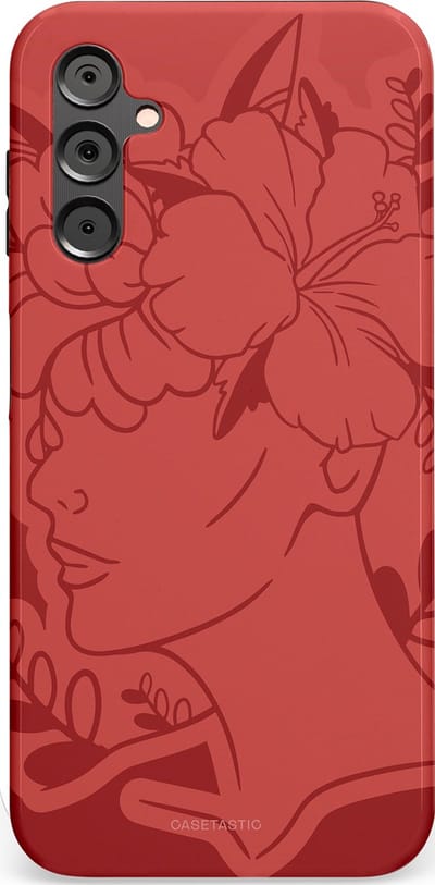 Casetastic hoesje geschikt voor Samsung Galaxy A14 (2023) 5G / Samsung Galaxy A14 (2023) 4G - Dubbellaagse bescherming - Bloemenfluistering - Fashion Case - Koraal Terracotta