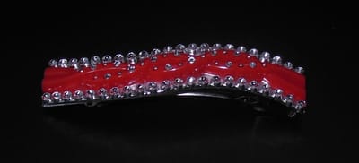 Patentspeld rood gebogen met strass punten