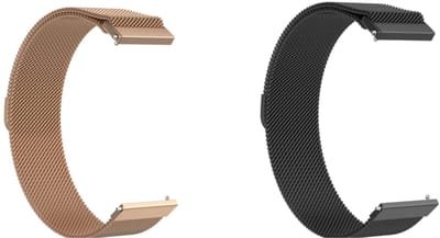 Strap-it Bundel van 2 Universele Milanese Banden 20mm - Roze Goud & Zwart - RVS Stalen Band - Magnetisch Bandje - Luxe & ademend ontwerp
