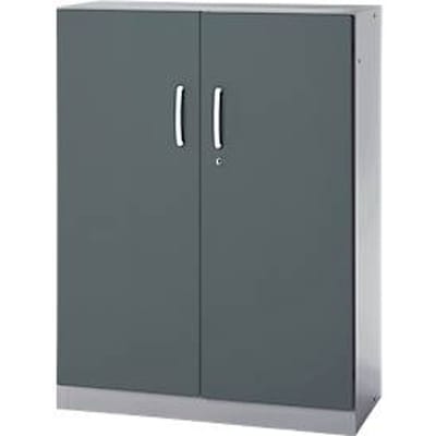 Kantoorkast, 3OH, afsluitbaar, met opliggende deuren, B 950 mm, basaltgrijs/blank aluminium