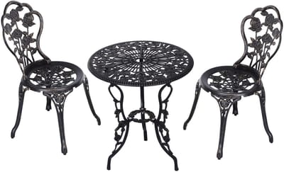 Balkonset 2 personen - Tuinset - Bistroset - Zwart - Weerbestendig - 3 delig - Tuintafel en 2 stoelen - 2 personen - Gecoat staal - Onderhoudsvrij staal