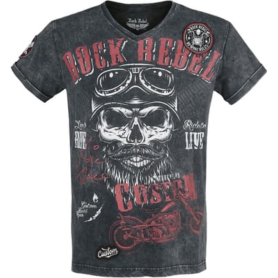 Rock Rebel by EMP - Rock T-shirt - Schwarzes T-Shirt mit V-Ausschnitt und Print - S tot 5XL - voor Mannen - zwart