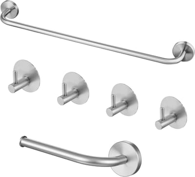 Auralum max Badkamer Handdoekenrek - Accessoires - Handdoekenrek - Toiletrolhouder - Handdoekhaakjes - Roestvrij Staal - Set van 6 - Zilver