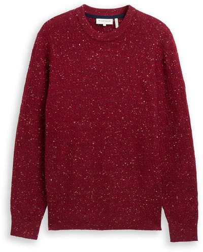 Tom Tailor - Gebreide trui met ronde hals - Maat XL - bordeaux multicolor neps