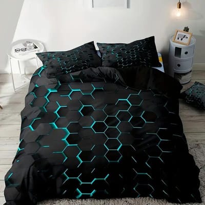 Aqua Kleurrijke Geometrie Dekbedovertrek Set Eenpersoons Tweepersoons Voor Kinderen Volwassenen Queen King Size Beddengoedset Met Kussensloop Voor Slaapkamer AU Single140x210cm