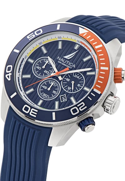 Nautica Nautica One Quartz Analoog Horloge Blauw Material 100% Roestvrij Staal & 100% Siliconaarmband 48 mm NAPNOF302