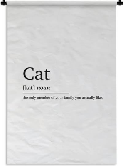 Wandkleed - Wanddoek - Quotes - Kat definitie - Cat - Spreuken - Woordenboek - 120x180 cm - Wandtapijt